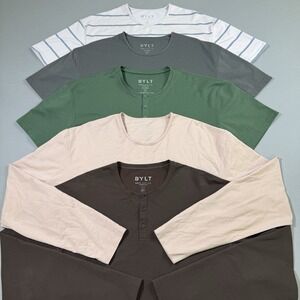 Lot Of 5 BYLT Mens Shirt XL Premium Basics Crew Neck/Henley 3 S/S 2 L/S Drop Cut